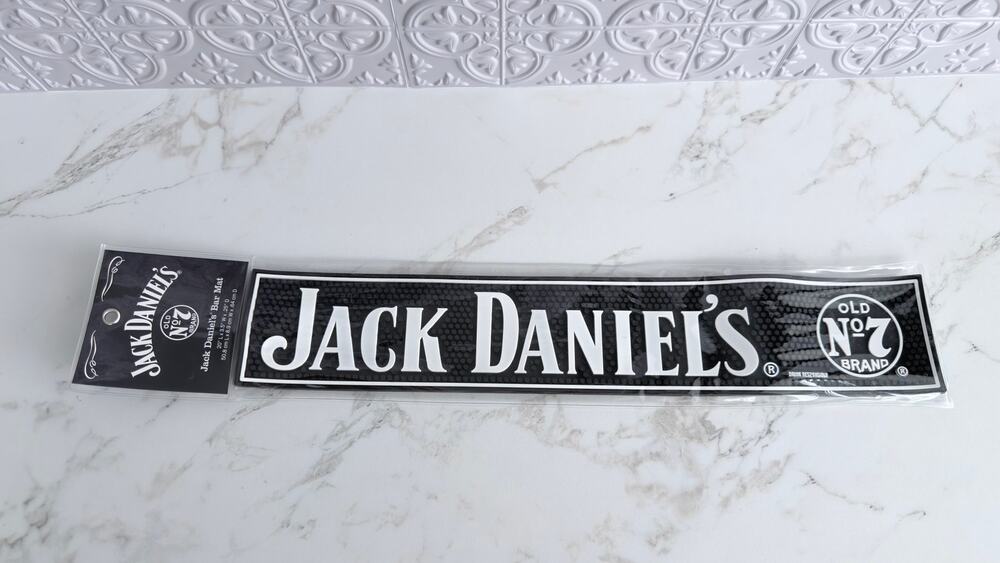 Official Jack Daniel's Black Bar Mat - Old No. 7 Brand - 19" x 4" Rubber NEW